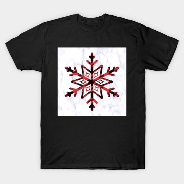 Wubtertune Snowflake Buffalo Red Checks on White Marble Look Graphic Design Christmas T-Shirt by tamdevo1